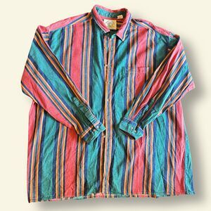 Shelter Island USA 3X Colorful Striped Cotton Shirt 90s Long Sleeve Vintage
